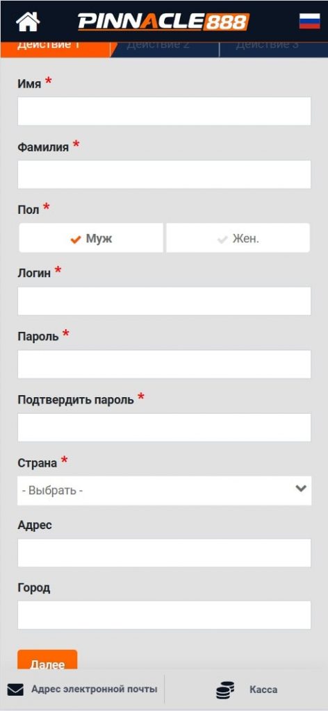 Анкета регистрации в Пинакл